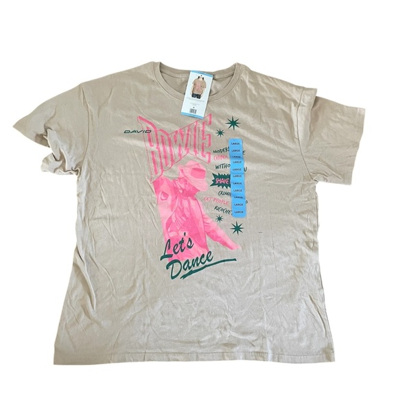 NWT David Bowie Graphic cotton short sleeve Tee in Tan and Pink- women’s large - Picture 2 of 7